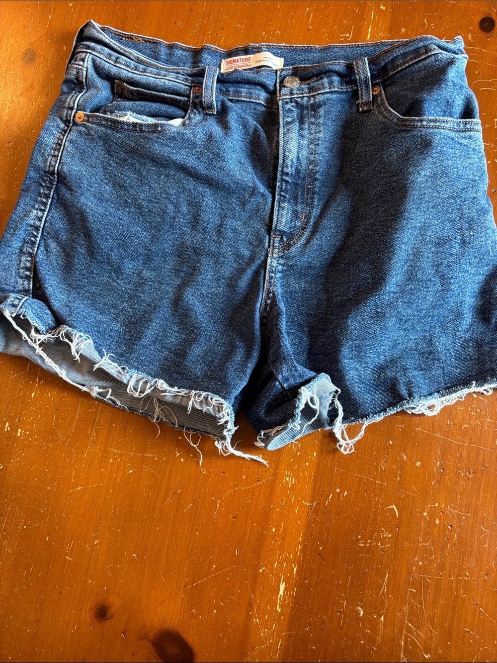 Signature by Levi Strauss Dark Blue Frayed Denim Shorts